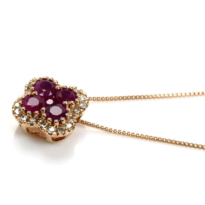 K18PG ピンクゴールド ネックレス ルビー0.60ct ダイヤモンド0.15ct 2.7g ～45cm フリーチェーン レディース【中古】