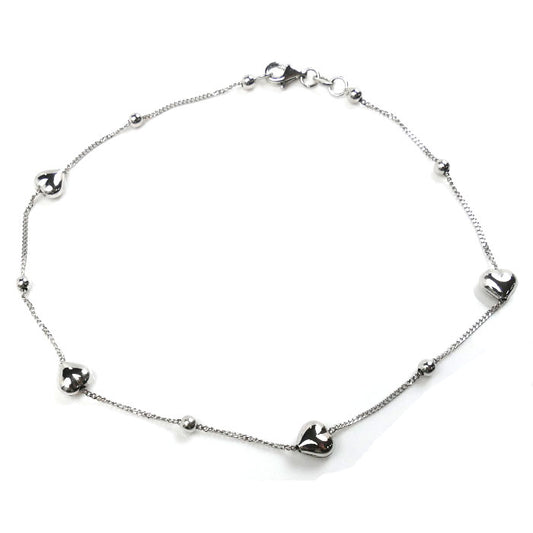 K18WG ホワイトゴールド ハート アンクレット ブレスレット 3.1g 24cm レディース【中古】【美品】