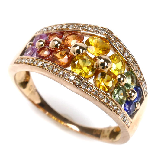 K18PG ピンクゴールド マルチカラーサファイア リング・指輪 サファイア1.90ct ダイヤモンド0.14ct 18.5号 4.5g レディース【中古】