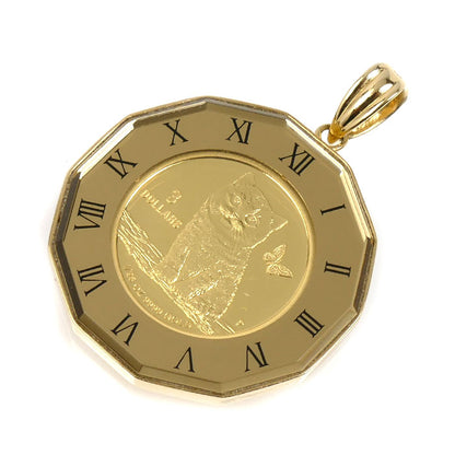 K24YG イエローゴールド K18YG イエローゴールド TUVALU 2016 キャットコイン 1/25oz ペンダントトップ 4.8g 両面ガラス ユニセックス【中古】