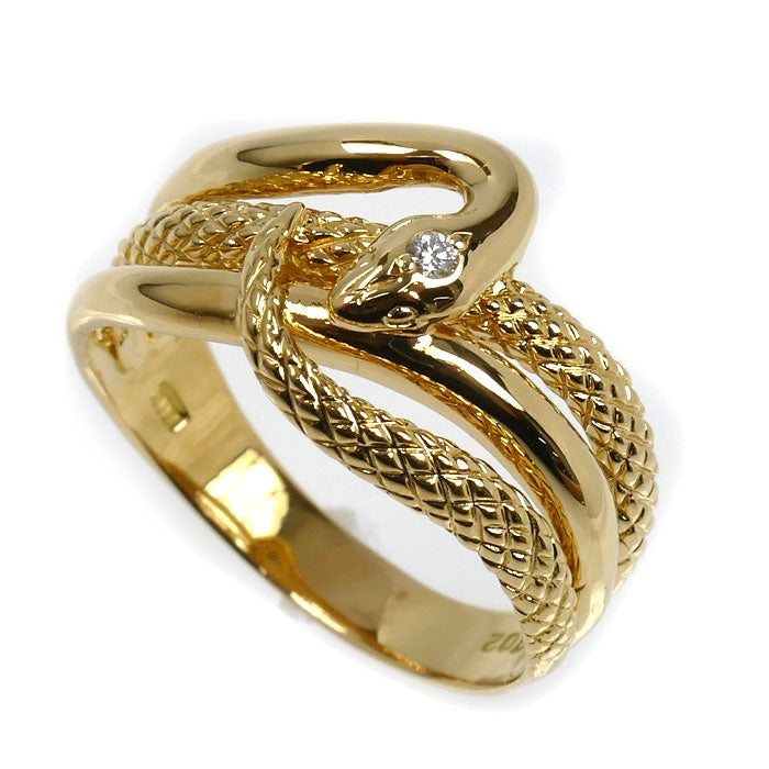 K18YG イエローゴールド スネーク リング・指輪 ダイヤモンド0.02ct 15号 4.3g 蛇 ヘビ レディース【中古】