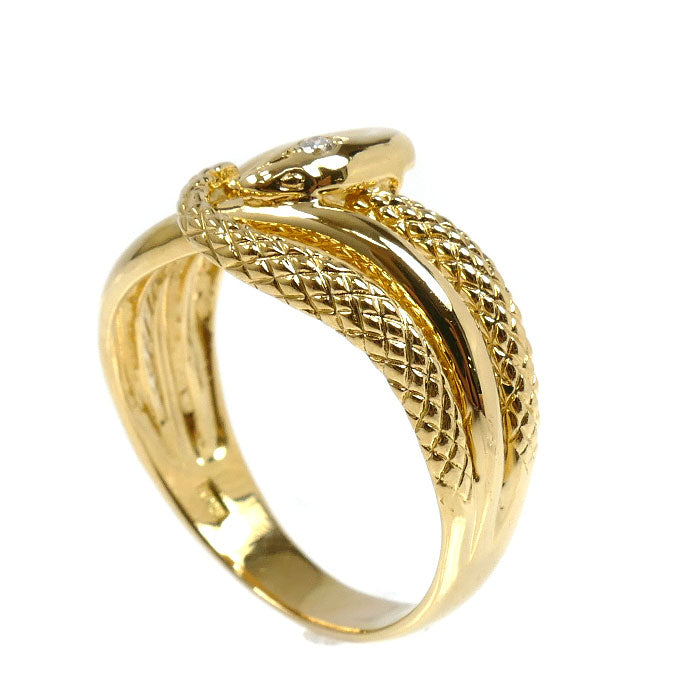 K18YG イエローゴールド スネーク リング・指輪 ダイヤモンド0.02ct 15号 4.3g 蛇 ヘビ レディース【中古】