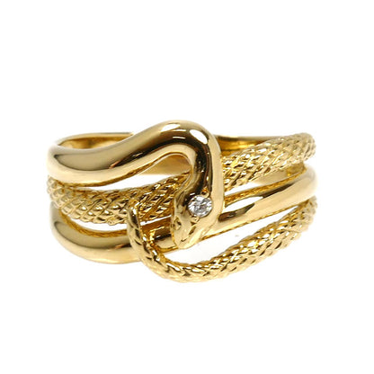 K18YG イエローゴールド スネーク リング・指輪 ダイヤモンド0.02ct 15号 4.3g 蛇 ヘビ レディース【中古】