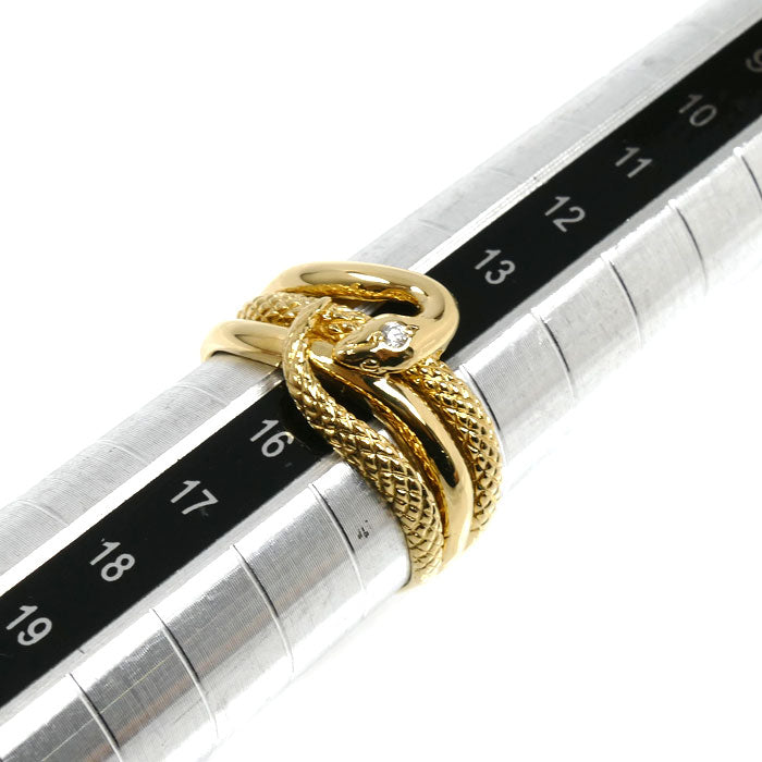 K18YG イエローゴールド スネーク リング・指輪 ダイヤモンド0.02ct 15号 4.3g 蛇 ヘビ レディース【中古】