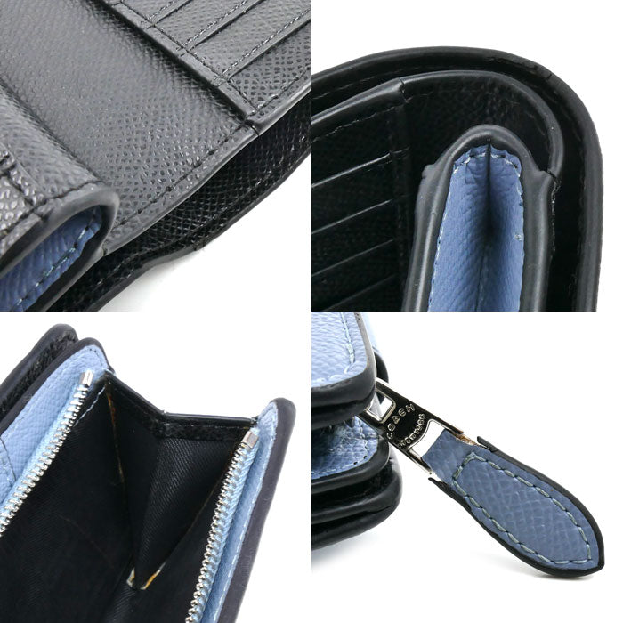COACH コーチ ミディアム コーナージップ ウォレット 二つ折り財布 水色 C6390 レディース【中古】
