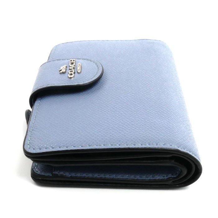 COACH コーチ ミディアム コーナージップ ウォレット 二つ折り財布 水色 C6390 レディース【中古】