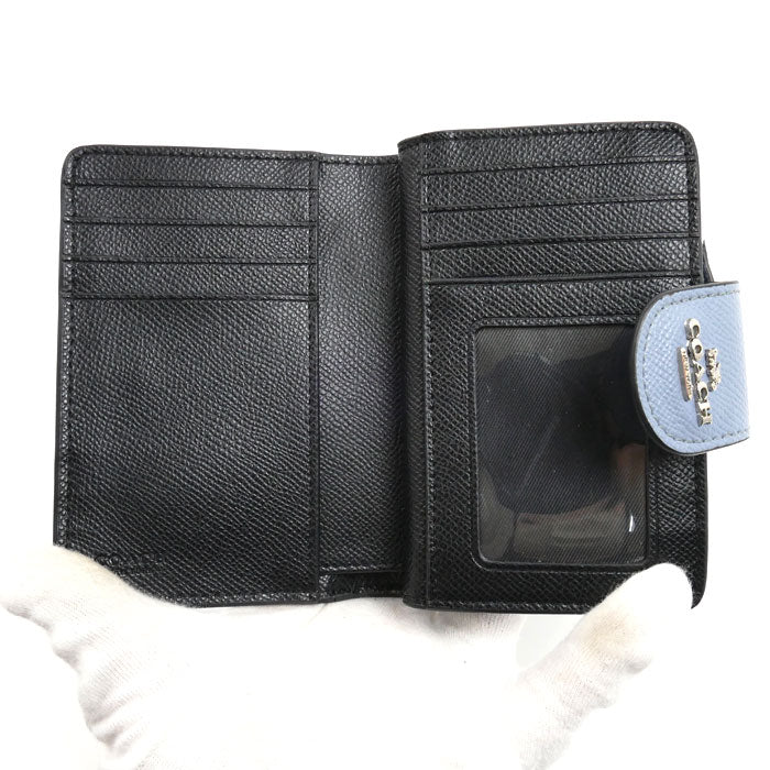 COACH コーチ ミディアム コーナージップ ウォレット 二つ折り財布 水色 C6390 レディース【中古】