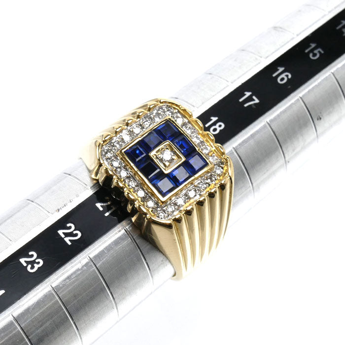 K18YG イエローゴールド リング・指輪 サファイア1.23ct ダイヤモンド0.19ct 20号 11g メンズ【中古】