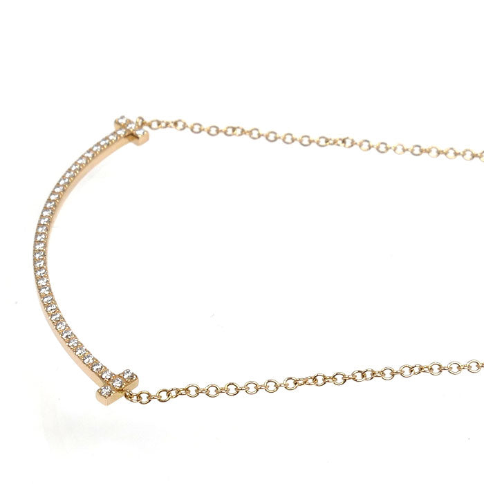 TIFFANY&Co. ティファニー K18PG ピンクゴールド Tスマイル スモール ネックレス 63058815 ダイヤモンド 2.1g 41cm レディース【中古】