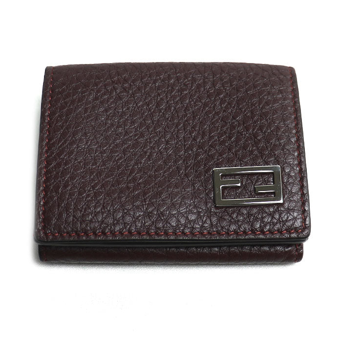 FENDI フェンディ FFロゴ コンパクトウォレット 三つ折り財布 ボルドー 7M0280 レディース【中古】【美品】