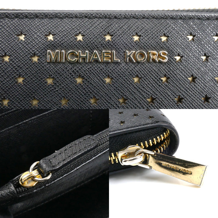 Michael Kors マイケルコース パンチング 長財布 ラウンドファスナー ブラック 32H7GF6E7U レディース【中古】