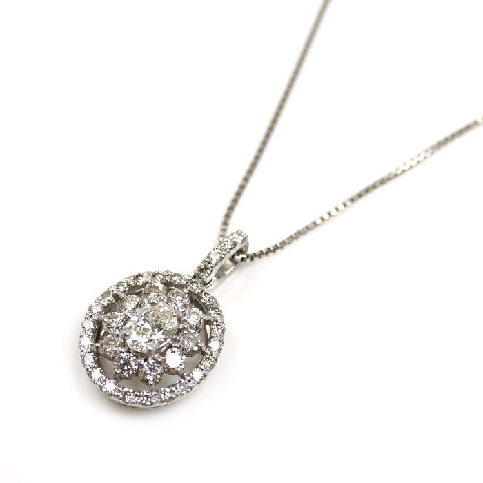 Pt900/Pt850 ネックレス ダイヤモンド0.50ct 2.7g ~45cm フリーチェーン レディース【中古】