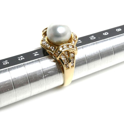 K18YG イエローゴールド リング・指輪 パール約9.0mm ダイヤモンド0.57ct 12.5号 6.6g レディース【中古】