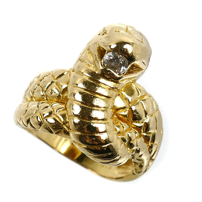 K18YG イエローゴールド スネーク リング・指輪 ダイヤモンド0.15ct 12号 9.4g 蛇 ヘビ レディース【中古】