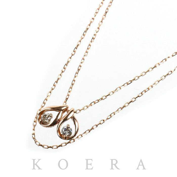 K18PG ピンクゴールド 2連 ネックレス ダイヤモンド0.055ct/0.055ct 1.6g 38cm レディース【中古】