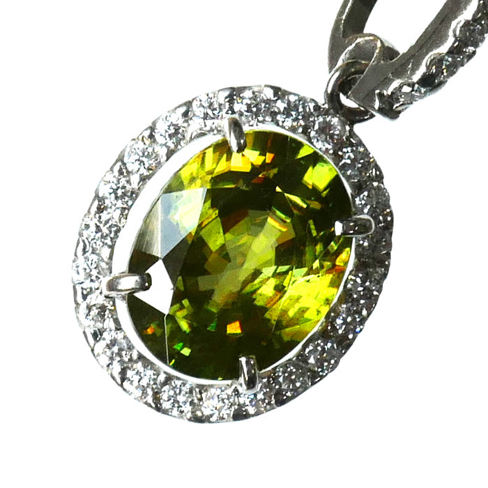 K18WG ホワイトゴールド Pt850プラチナ ネックレス スフェーン2.38ct ダイヤモンド0.27ct 3.4g ～45cm レディース【中古】