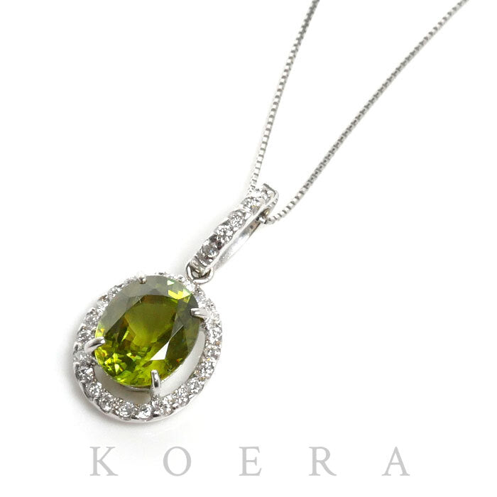 K18WG ホワイトゴールド Pt850プラチナ ネックレス スフェーン2.38ct ダイヤモンド0.27ct 3.4g ～45cm レディース【中古】
