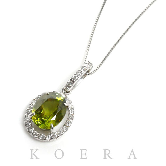 K18WG ホワイトゴールド Pt850プラチナ ネックレス スフェーン2.38ct ダイヤモンド0.27ct 3.4g ～45cm レディース【中古】