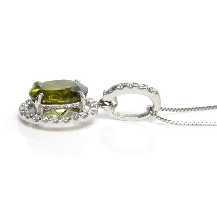 K18WG ホワイトゴールド Pt850プラチナ ネックレス スフェーン2.38ct ダイヤモンド0.27ct 3.4g ～45cm レディース【中古】