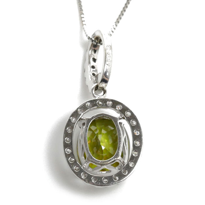 K18WG ホワイトゴールド Pt850プラチナ ネックレス スフェーン2.38ct ダイヤモンド0.27ct 3.4g ～45cm レディース【中古】