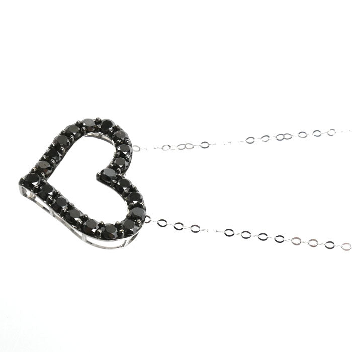 K18WG ホワイトゴールド ハート ネックレス ブラックダイヤモンド1.00ct 1.2g 45cm レディース【中古】
