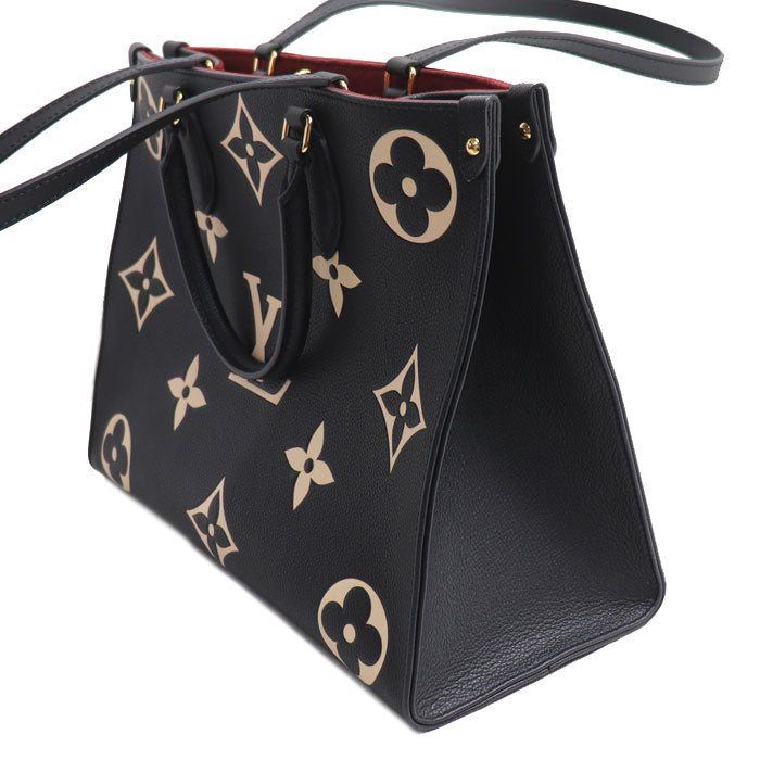 LOUIS VUITTON ルイ・ヴィトン オンザゴーMM トートバッグ モノグラムアンプラント バイカラー ブラック ベージュ M45495 ICチップ レディース【中古】【美品】
