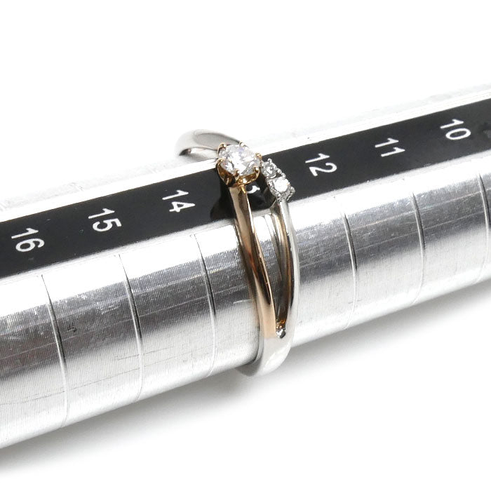 Pt900プラチナ K18PG ピンクゴールド リング・指輪 ダイヤモンド0.13ct 13号 2.5g レディース【中古】