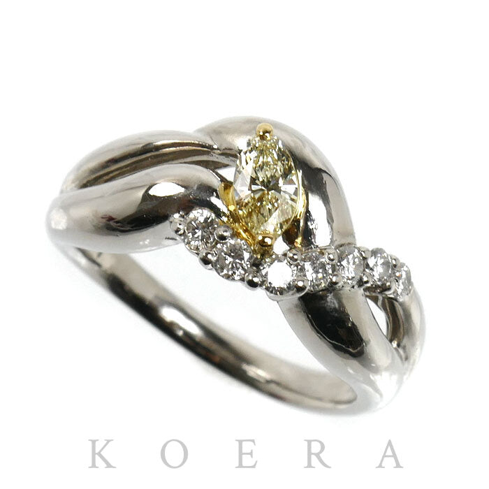 Pt900プラチナ K18YG イエローゴールド リング・指輪 ダイヤモンド0.247ct/0.21ct 12号 8.8g レディース【中古】【美品】