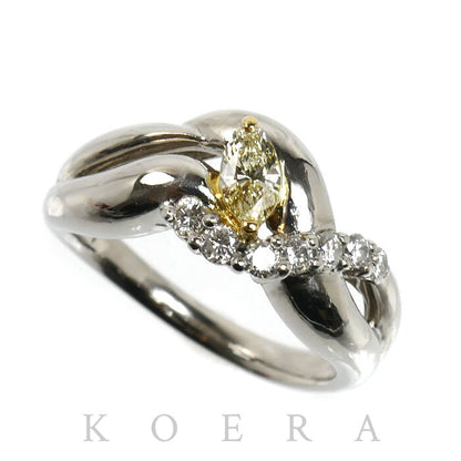 Pt900プラチナ K18YG イエローゴールド リング・指輪 ダイヤモンド0.247ct/0.21ct 12号 8.8g レディース【中古】【美品】
