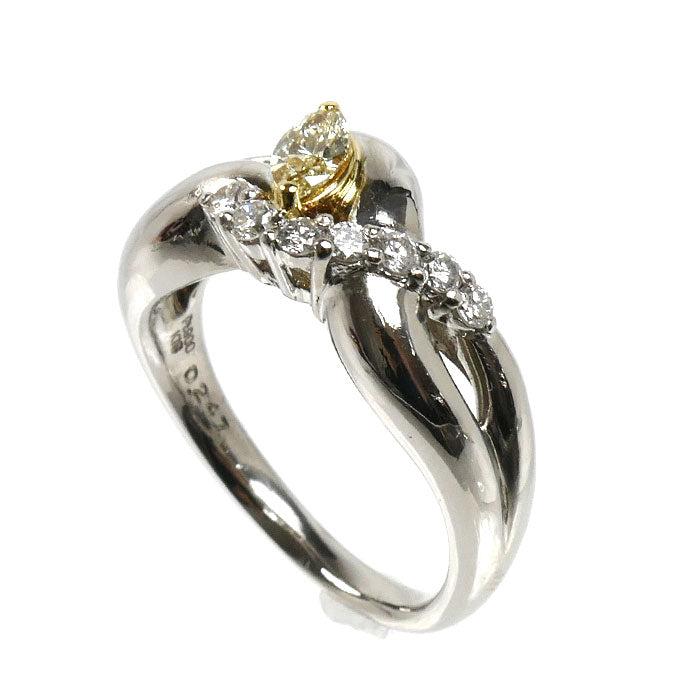 Pt900プラチナ K18YG イエローゴールド リング・指輪 ダイヤモンド0.247ct/0.21ct 12号 8.8g レディース【中古】【美品】