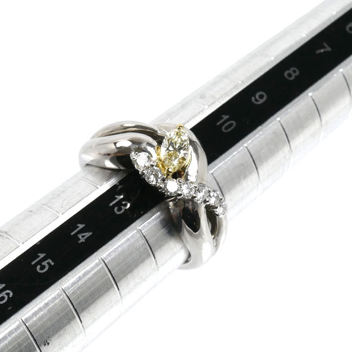 Pt900プラチナ K18YG イエローゴールド リング・指輪 ダイヤモンド0.247ct/0.21ct 12号 8.8g レディース【中古】【美品】