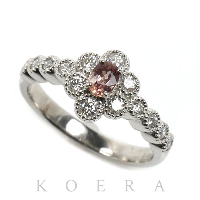 Pt900プラチナ パパラチアサファイア リング・指輪 サファイア0.224ct ダイヤモンド0.25ct 8号 4.2g レディース【中古】【美品】