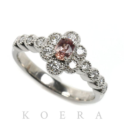 Pt900プラチナ パパラチアサファイア リング・指輪 サファイア0.224ct ダイヤモンド0.25ct 8号 4.2g レディース【中古】【美品】