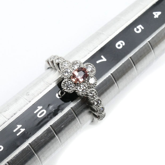 Pt900プラチナ パパラチアサファイア リング・指輪 サファイア0.224ct ダイヤモンド0.25ct 8号 4.2g レディース【中古】【美品】