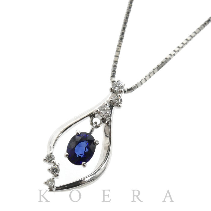 Pt900プラチナ Pt850プラチナ ネックレス サファイア0.37ct ダイヤモンド0.07ct 3.5g ～45cm フリーチェーン レディース【中古】