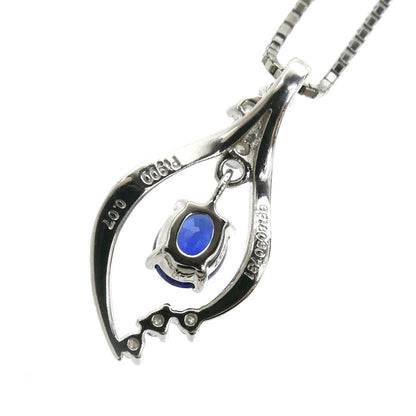 Pt900プラチナ Pt850プラチナ ネックレス サファイア0.37ct ダイヤモンド0.07ct 3.5g ～45cm フリーチェーン レディース【中古】