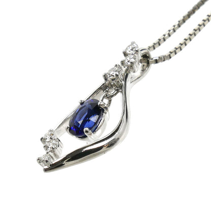 Pt900プラチナ Pt850プラチナ ネックレス サファイア0.37ct ダイヤモンド0.07ct 3.5g ～45cm フリーチェーン レディース【中古】