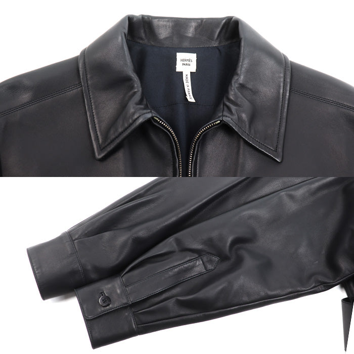 HERMES エルメス トレンチコート ブラック 38 ラムスキン レザーコート レディース【中古】