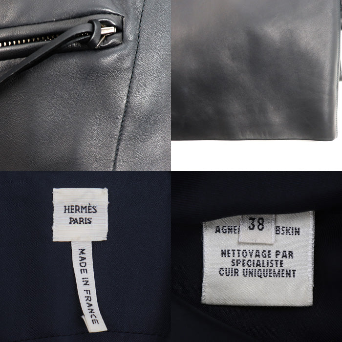 HERMES エルメス トレンチコート ブラック 38 ラムスキン レザーコート レディース【中古】