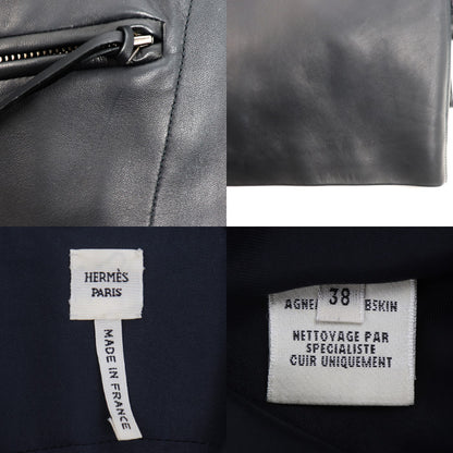 HERMES エルメス トレンチコート ブラック 38 ラムスキン レザーコート レディース【中古】