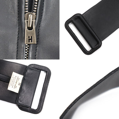 HERMES エルメス トレンチコート ブラック 38 ラムスキン レザーコート レディース【中古】