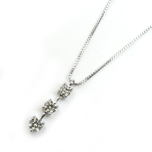 Pt900 Pt850 プラチナ ベネチアチェーン 3Pダイヤ ネックレス ダイヤモンド0.501ct 3.7g ～44.5cm フリーチェーン レディース【中古】