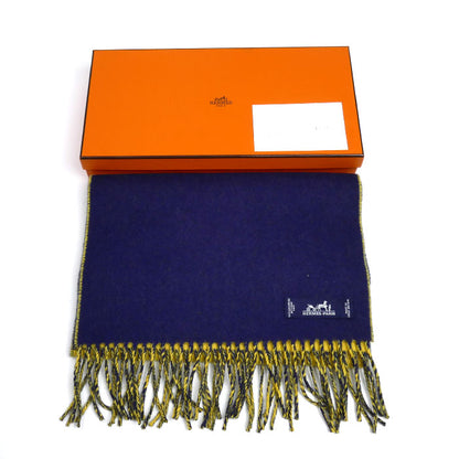 HERMES エルメス カシミヤ バイカラー マフラー ブルー イエロー メンズ【中古】【美品】
