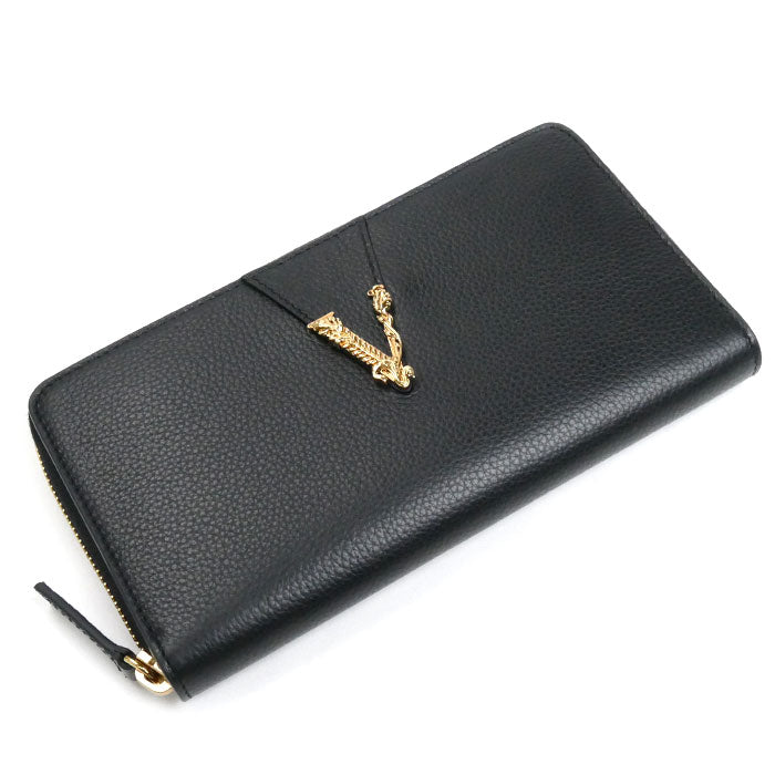VERSACE ヴェルサーチ ヴィルトゥス  長財布 ラウンドファスナー ブラック 1006263 1A04093 1B00V レディース【中古】