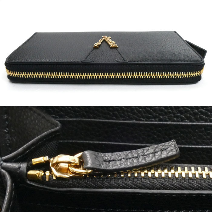 VERSACE ヴェルサーチ ヴィルトゥス  長財布 ラウンドファスナー ブラック 1006263 1A04093 1B00V レディース【中古】