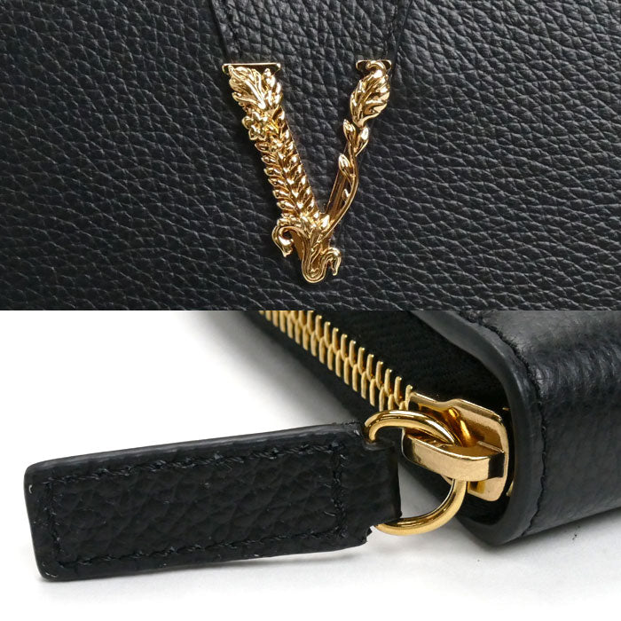 VERSACE ヴェルサーチ ヴィルトゥス  長財布 ラウンドファスナー ブラック 1006263 1A04093 1B00V レディース【中古】