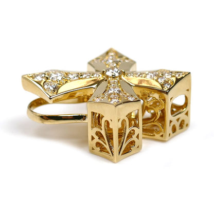 ゆきざき K18YG イエローゴールド ダブルトップ クロス ペンダントトップ W50121.12.6.5 ダイヤモンド0.56ct 5.7g ユニセックス【中古】【美品】