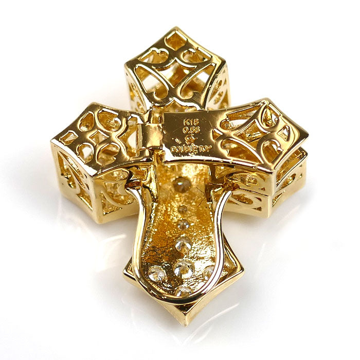 ゆきざき K18YG イエローゴールド ダブルトップ クロス ペンダントトップ W50121.12.6.5 ダイヤモンド0.56ct 5.7g ユニセックス【中古】【美品】