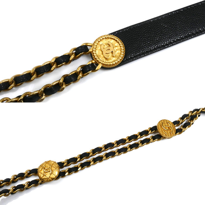 CHANEL シャネル ミニカメラバッグ チェーンショルダー ショルダーバッグ ブラック AP2858 キャビアスキン レディース【中古】【美品】