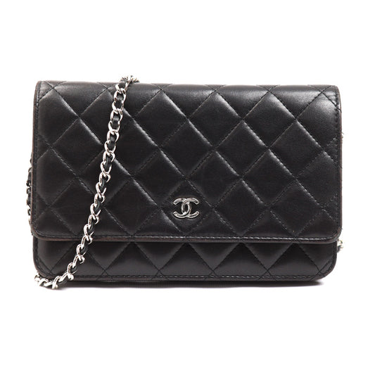 CHANEL シャネル チェーンウォレット ラムスキン ショルダーバッグ ブラック AP0250 レディース【中古】